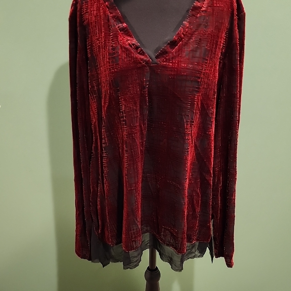 Vera Wang Deep Red Velvet Blouse
